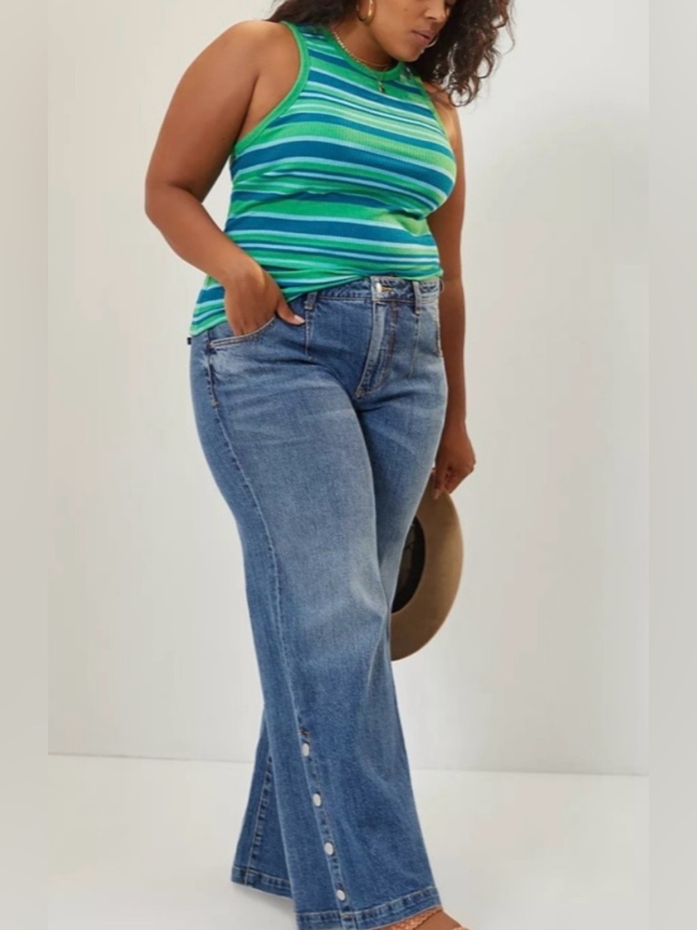 Anthropologie Pilcro Darted Wide-Leg Blue Jeans 18W